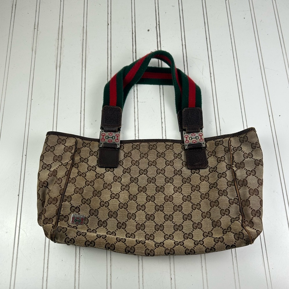 Gucci GG Vintage Iconic Monogram Canvas Web Sherry Line Pop Tote Bag Drawstring - Picture 2 of 14